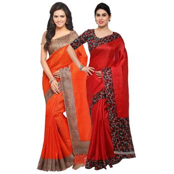 Multicolor Plain Tussar Silk Saree With Blouse 1