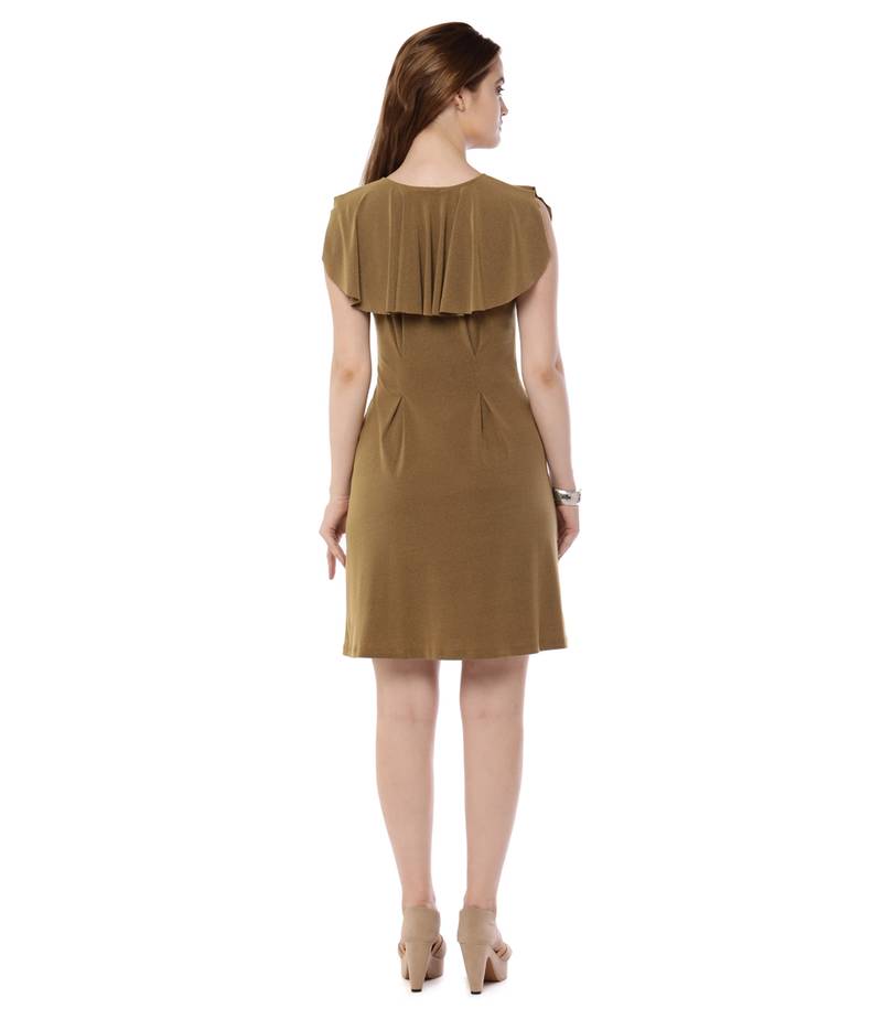 Olive Green Crepe Tissue Gold Fabric for Fusion Dresses | MF135-5017 main image 1