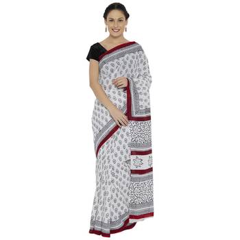 White printed cotton saree 1