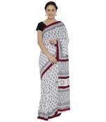 White printed cotton saree