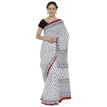 White printed cotton saree 1