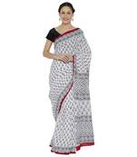 White printed cotton saree