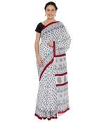 White printed cotton saree
