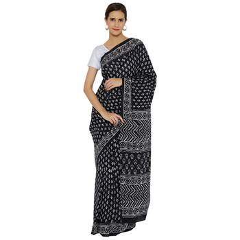 Black printed cotton saree 1