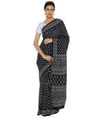 Black printed cotton saree