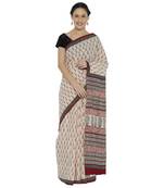 Beige printed cotton saree