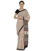 Beige printed cotton saree