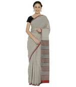 Beige printed cotton saree