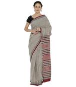 Beige printed cotton saree