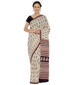 Beige printed cotton saree