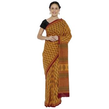 Mustard printed cotton saree 1