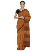 Mustard printed cotton saree