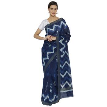 Indigo printed chanderi saree 1