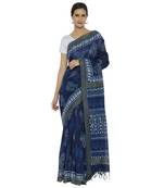 Indigo printed chanderi saree