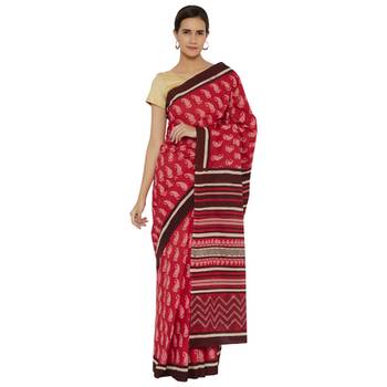 Pink printed cotton saree 1
