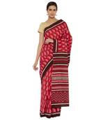 Pink printed cotton saree