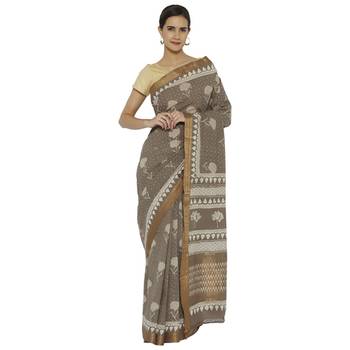 maroon printed cotton saree 1