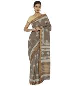 maroon printed cotton saree