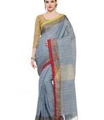 blue printed cotton saree