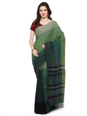 green printed cotton saree 1