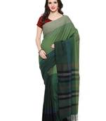 green printed cotton saree