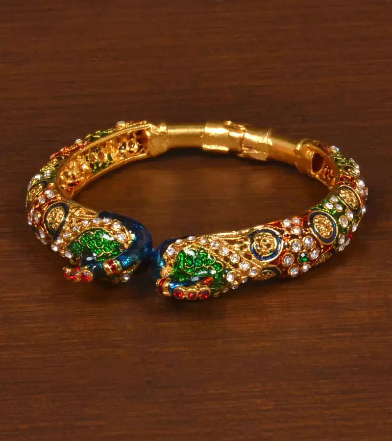 Gold plated copper made zircon and stone embellished quality bracelet