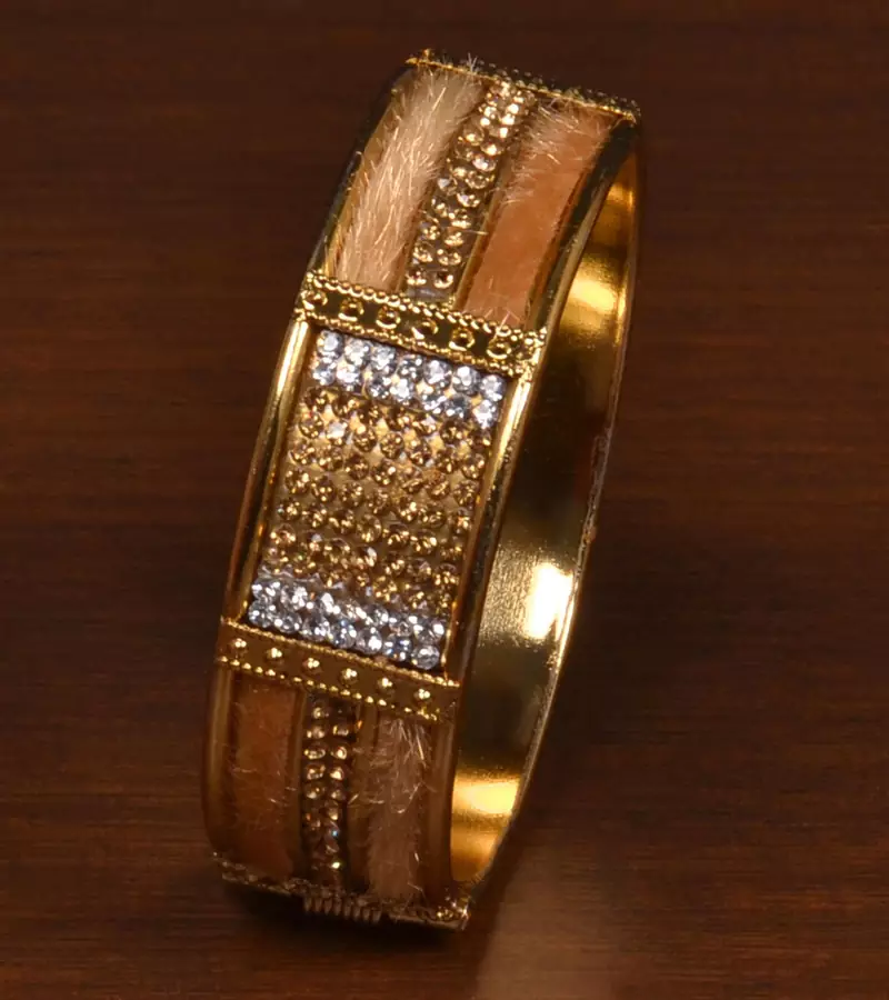 Gold plated feather and zircon embellished bracelet