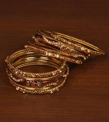 Gold plated zircon embellished meena-kari bangle set 1