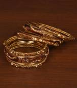 Gold plated zircon embellished meena-kari bangle set