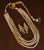 Gold Plated Kundan and Pearls Multi-layered Necklace