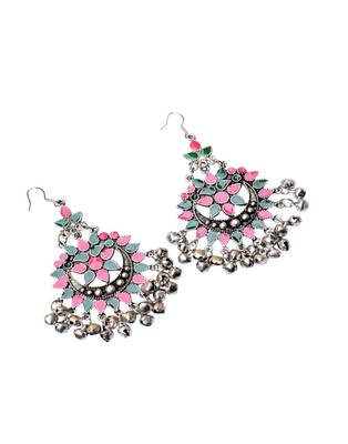 Meenakari Work Afghani Earrings In Alloy Metal  Green & Peach 1