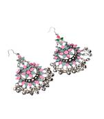 Meenakari Work Afghani Earrings In Alloy Metal  Green & Peach