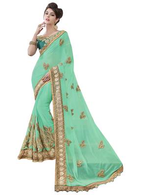 Green Embroidered Georgette Saree With Blouse 1