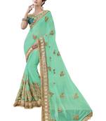Green Embroidered Georgette Saree With Blouse