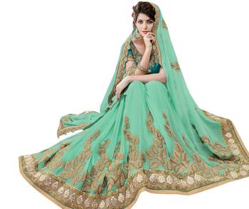 Green Embroidered Georgette Saree With Blouse 2
