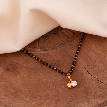 Black beads short mangalsutra with diamond pendant one gram gold 1