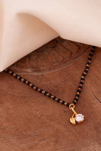 Black beads short mangalsutra with diamond pendant one gram gold