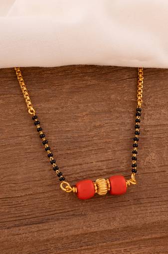  short mangalsutra with coral tali one gram gold