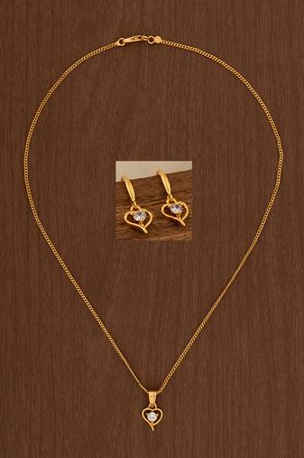 Golden chain with diamond pendant and earring set one gram gold