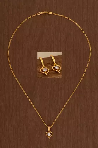Golden chain with diamond pendant and earring set one gram gold