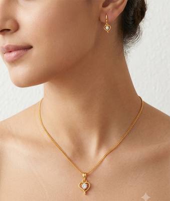 Golden chain with diamond pendant and earring set one gram gold 1