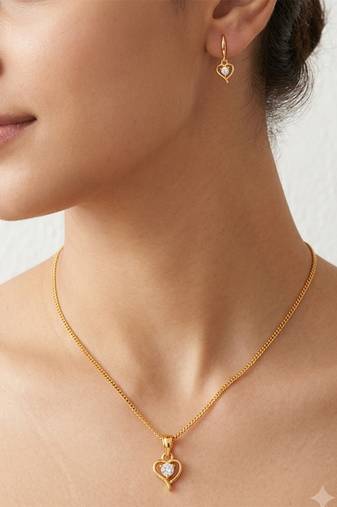 Golden chain with diamond pendant and earring set one gram gold