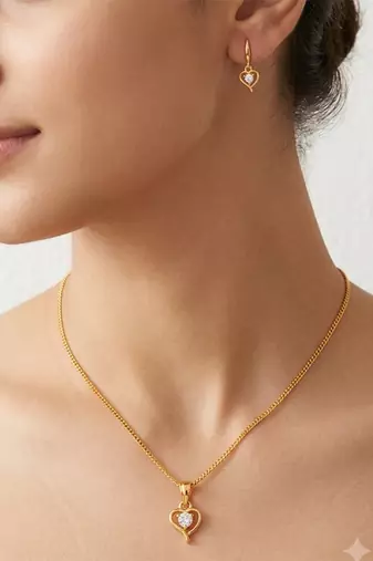 Golden chain with diamond pendant and earring set one gram gold
