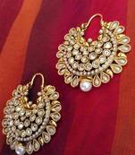 Pearl with polki base in a beautiful bali hoop Indian copper alloy earring
