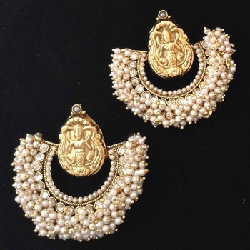 Chandni Pearl Golden Lakshmi Hoop India Ethnic Copper Jewellery Chandni Pearl Golden Lakshmi Hoop India Ethnic Copper Jewellery Earring