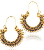 Pearl golden finish ethnic blue bali hoop indian vintage ethnic jewelry earrings mz1b