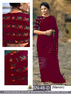 Maroon embroidered georgette saree with blouse 1