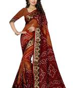 Maroon printed cotton silk saree with blouse