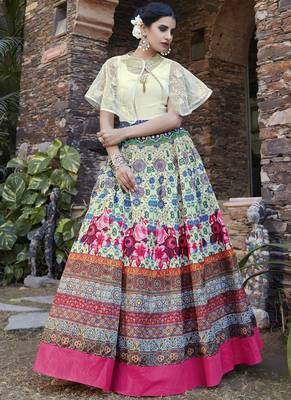 Multicolor embroidered satin unstitched lehenga 1