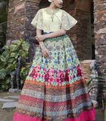 Multicolor embroidered satin unstitched lehenga